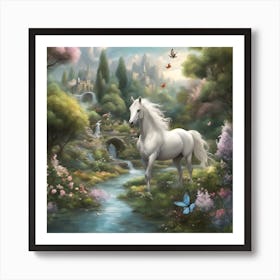 White Horse In The Forest Art Print