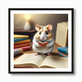 Hamster Reading Book 5 Art Print