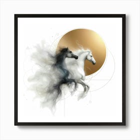 Creative Minimal Horses Illustration In Black And Gold 1 Art Print