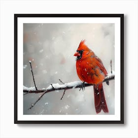 Cardinal In The Snow 1 Art Print