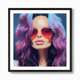 Girl With Colorful Hair Sunglasses and big lips Art Print
