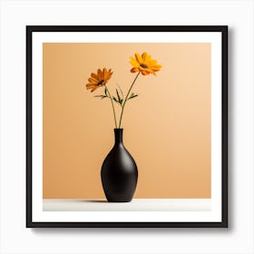 Black Vase With Yellow Flowers Art Print