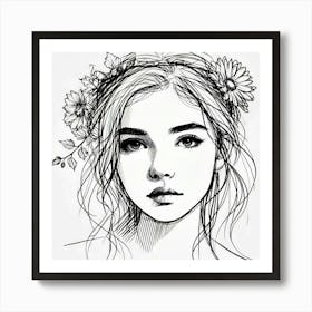 Portrait Of A Girl With Flowers Art Print