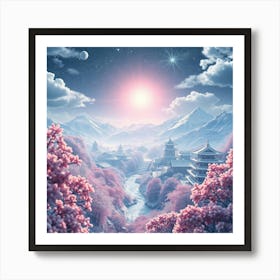 Pink light and pink flowers Landscape Art Print