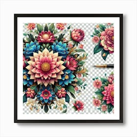 Floral Bouquet Set Png Art Print