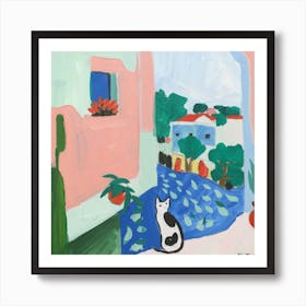 Matisse Inspired Open Window Cat 1 Art Print