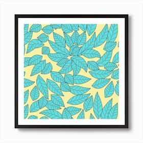 Leaves Dried Leaves Stamping Blue Yellow Art Print