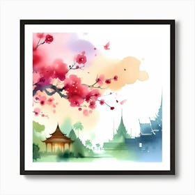 Asian Watercolor Painting 3 Art Print