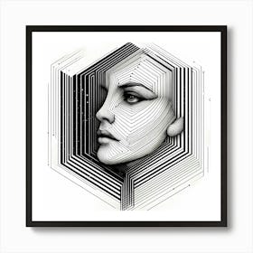 Women Head - Abstract Line Art Illustration 177 Art Print