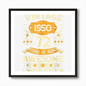 72 Years Old Gift Vintage 1950 Limited Edition 72nd Birthday Art Print