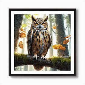 Owl In The Forest 180 Art Print