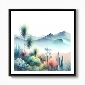 Watercolor Landscape With Cactus Art Print