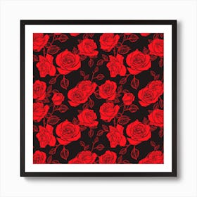 Red Roses On Black Background Art Print