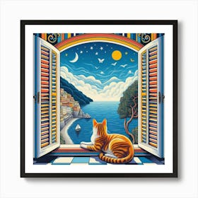 Cat Looking Out The Window Art Print