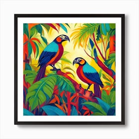 Two Parrots In The Jungle Fauvism Tropical Birds in the Jungle Art Print