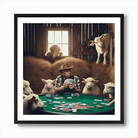 Poker Game With Sheep Art Print
