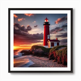 Lighthouse At Sunset 24 Art Print