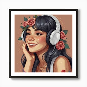 Girl With Headphones Art Print