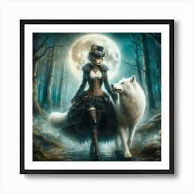 Steampunk Girl With Wolf 1 Art Print