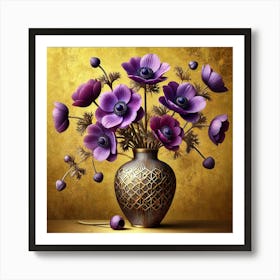 Purple Anemones In A Vase Art Print