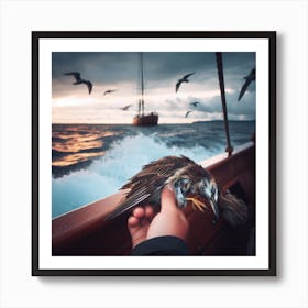 Seagull On A Boat Art Print