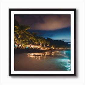 Tropical Beach At Night Art Print