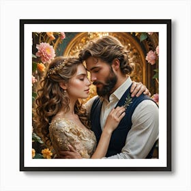 Romantic Couple In The Garden Art Print