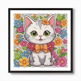 Cat In Flowers Art Print