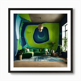 Green Living Room 1 Art Print
