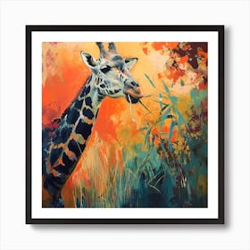 Giraffe Eating Plants Brushstroke Art Print