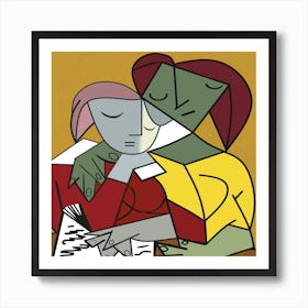 Two Girls Reading Painting Art Replica Artwork Art Print