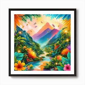 Tropical Jungle Landscape Art Print