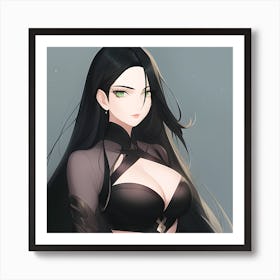 Anime girl with long black hair Art Print