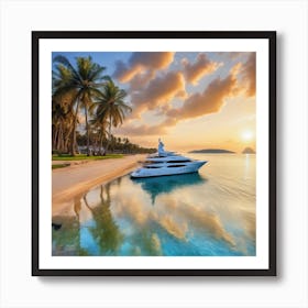 620984 Clean Beach, Blue Waters, Golden Sand, Palm Trees, Xl 1024 V1 0 Art Print