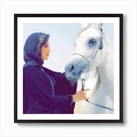 Beautiful Arab Woman With A White Horse Art Print