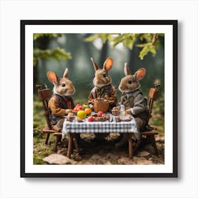 Rabbits At The Table Art Print