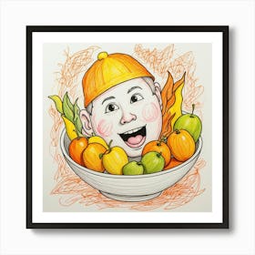 Boy In A Bowl Of Fruit Art Print