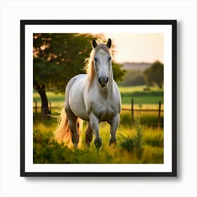 Grass Mane Head Graze Equestrian Pasture Elegant Sun Beauty Horse Standing Rural Green (9) Art Print