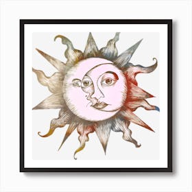 Sun And Moon Illustration Drawing Moon Tattoo Art Sketch Boho Face Head Fictional Character Art Print