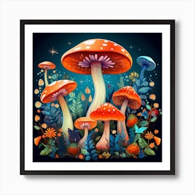 Mushrooms In The Forest 5 Art Print