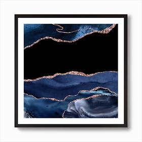 Navy & Rose Gold Agate Texture 16 Art Print