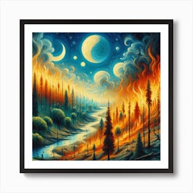 Fire In The Forest 3 Art Print