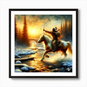 Native American Indian Shooting A Bow Crossing Stream Copy Art Print