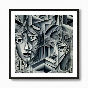 Cubism Two Faces art Art Print