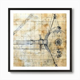 Steampunk Drawing Of A Maschine Art Print