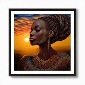 African Woman At Sunset 6 Art Print