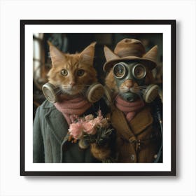 Two Cats In Gas Masks Art Print