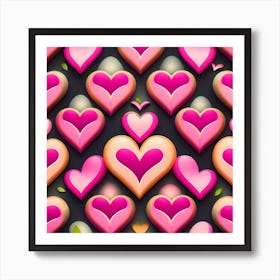 Seamless Pattern Of Pink Hearts Art Print