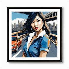 Asian Girl With Car Art Print