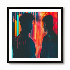 Two Men In Front Of A Neon Wall Art Print